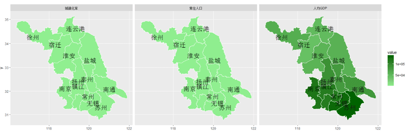 图 4 江苏省市级城镇化率、常住人口、人均 GDP